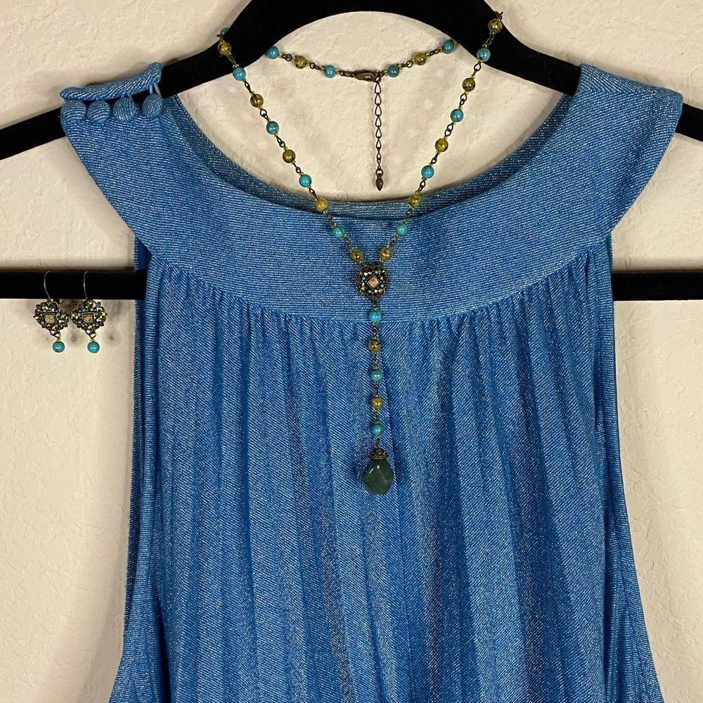 Artisan Beaded Turquoise & Peridot Necklace & Earrings Duo